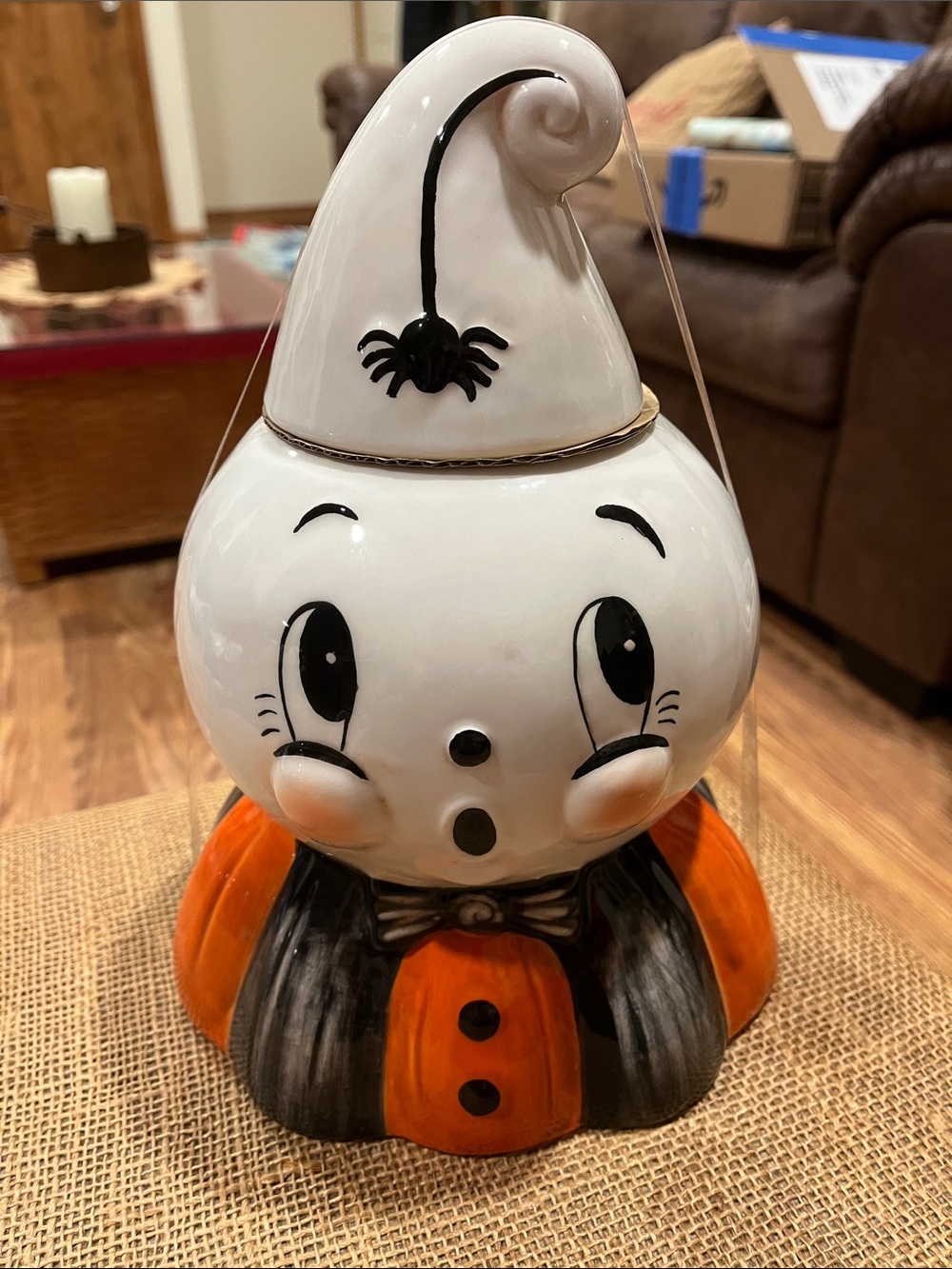 Johanna Parker Hand-Painted White and Orange Ghost Cookie Jar